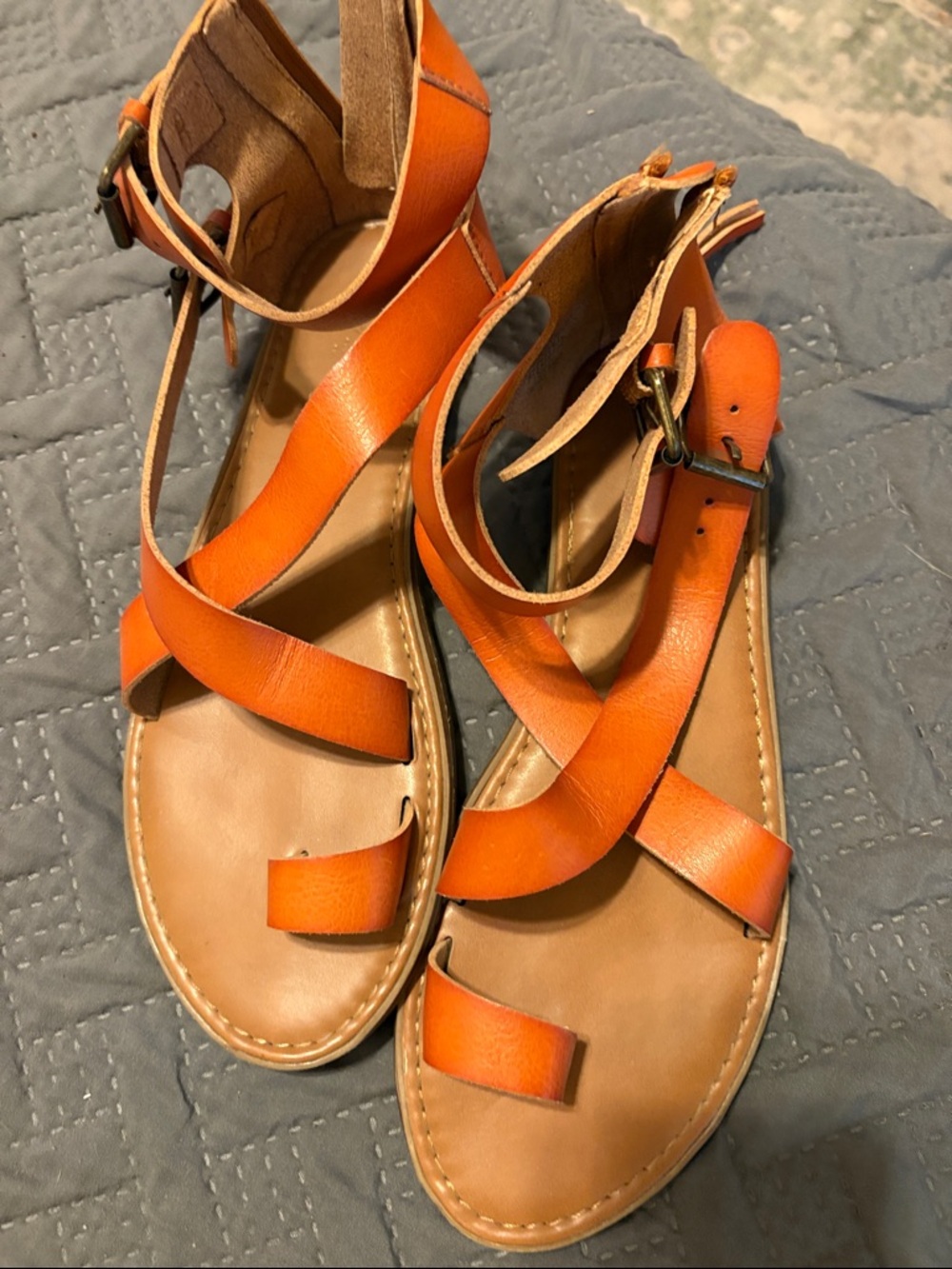 Universal Thread Orange Leather Cross-Strap Ankle Buckle Sandals